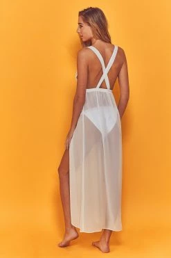 Wolf & Whistle Karissa Cross Back Beach Dress White Swimwear