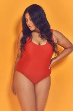 Wolf & Whistle Halley Red Scoop Swimsuit Curve