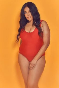 Wolf & Whistle Halley Red Scoop Swimsuit Curve