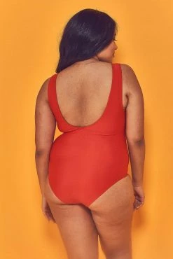 Wolf & Whistle Halley Red Scoop Swimsuit Curve