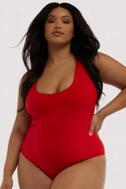 Wolf & Whistle Halley Red Scoop Swimsuit Curve