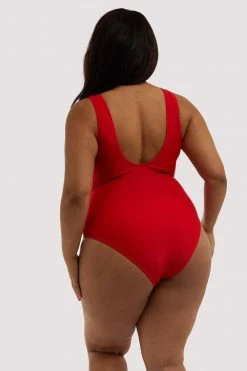 Wolf & Whistle Halley Red Scoop Swimsuit Curve