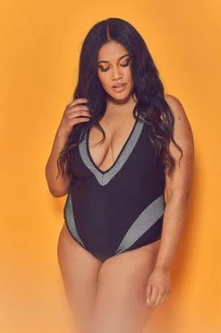 Wolf & Whistle Swimwear Fishnet Panel Swimsuit Curve
