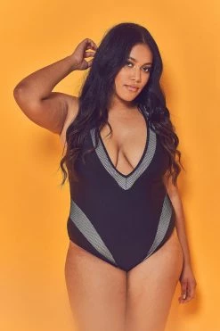 Wolf & Whistle Swimwear Fishnet Panel Swimsuit Curve