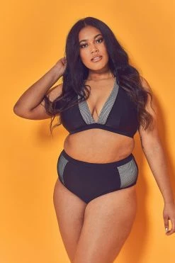 Wolf & Whistle Swimwear Fishnet Panel Bikini Top Curve