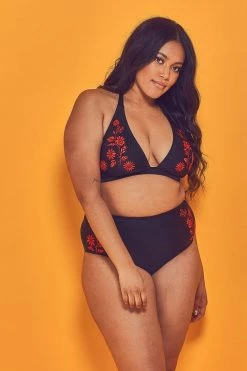 Wolf & Whistle Embroidered Triangle Bikini Top Curve Swimwear