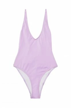 Wolf & Whistle Swimwear High Shine Low Back Swimsuit Lilac