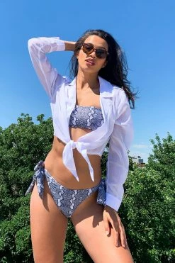 Luxe Palm Tie Front Beach Shirt Swimwear