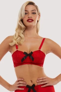 Bettie Page Lingerie Elsie Spiral Stitch Bullet Bra Red