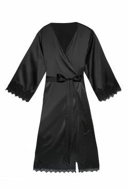 FFFB X PP Enyo Black Applique Lace & Satin Robe