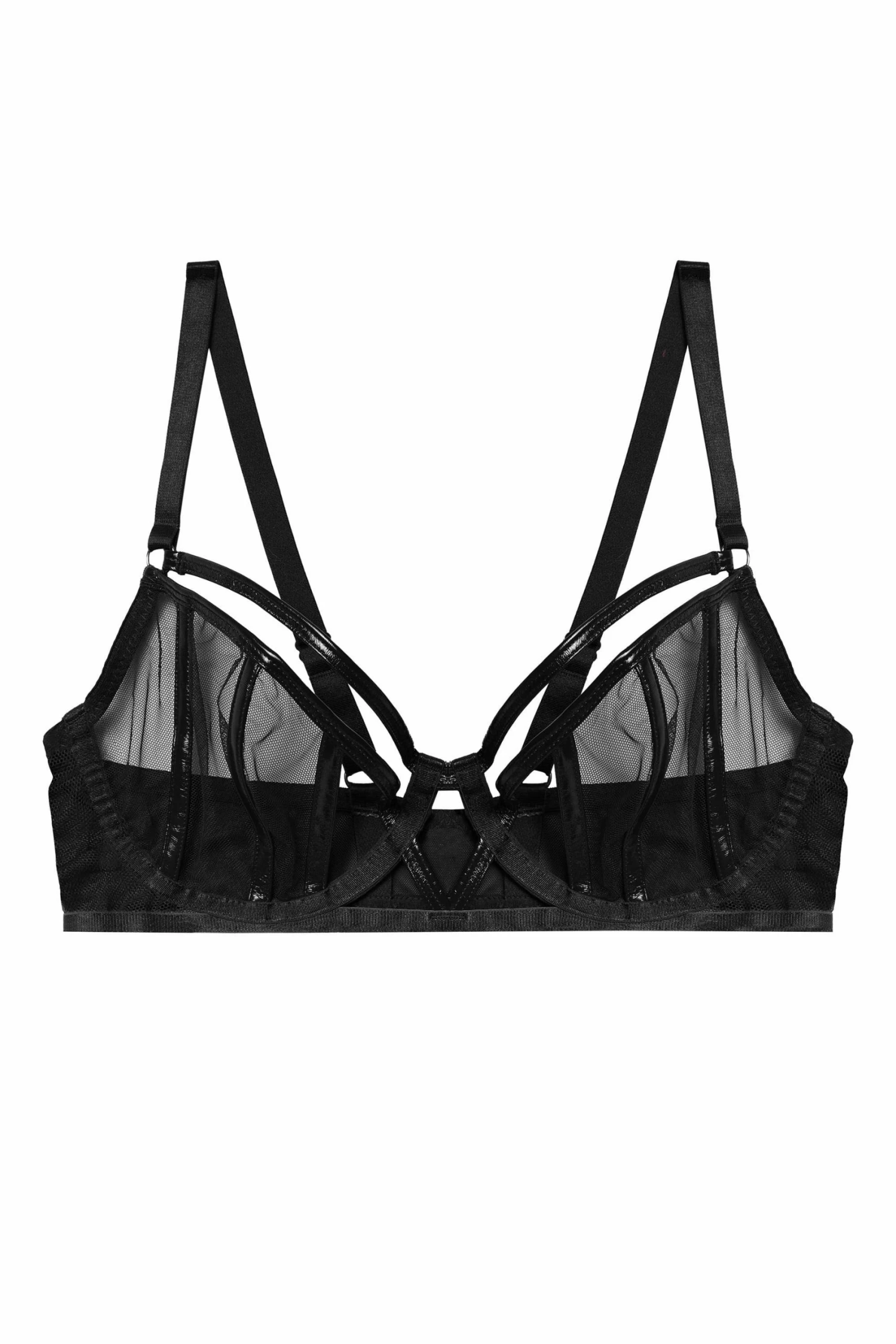 Coupon 🛒 Hustler Balconette Bras Kelly Black PVC Panelled Bra 💯 10 Hustler Balconette Bras Kelly Black PVC Panelled Bra