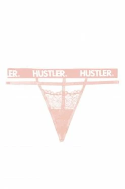 Hustler Knickers Branded Lace Baby Pink Thong