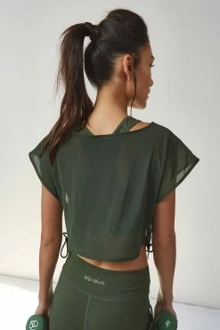 Wolf & Whistle Mesh Crop Top Khaki