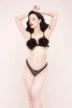 Bettie Page Lingerie Powder Puff Triangle Black Bras