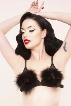 Bettie Page Lingerie Powder Puff Triangle Black Bras