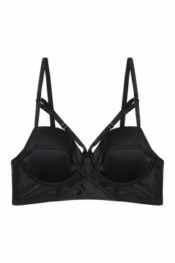 Playful Promises Aurora Black Mesh & Satin Crossover Longline Bra