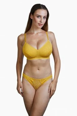 Hot Sale ๐ Deja Day Emma Mustard Yellow Brazilian Lace Brief Knickers โญ 6 Deja Day Emma Mustard Yellow Brazilian Lace Brief Knickers
