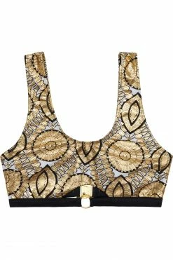 Wolf & Whistle Gold Foil Tile And Black Printed Crop Top Swimwear