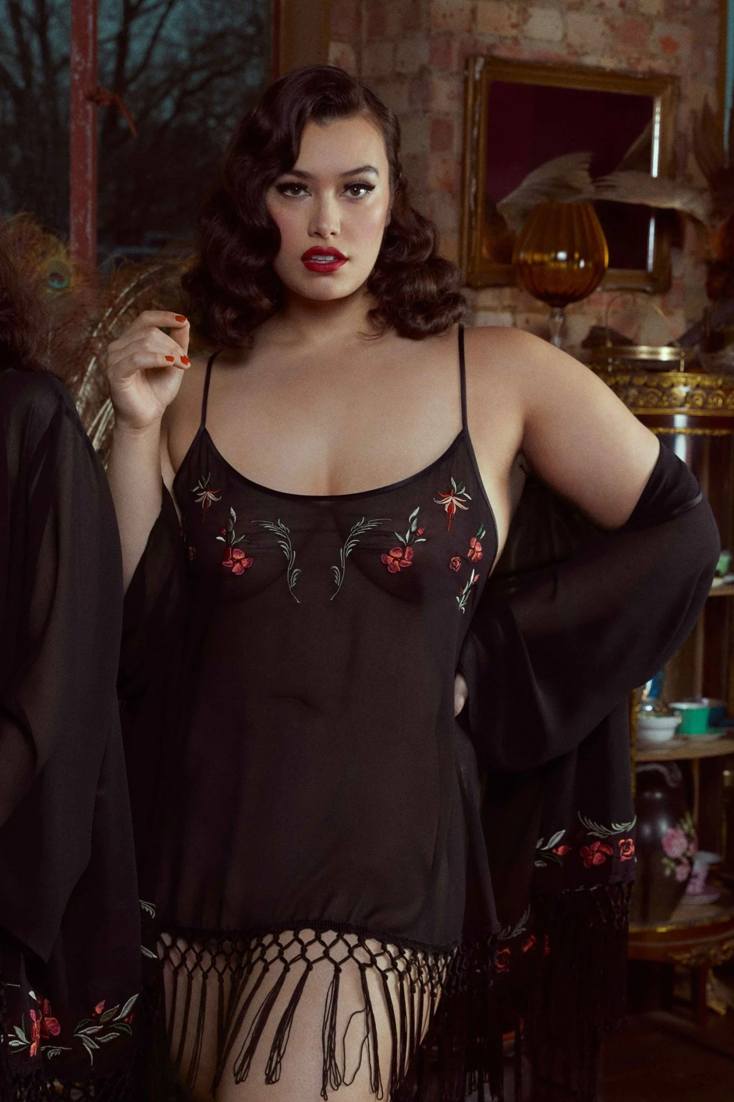Discount 😀 Bettie Page Lingerie Embroidered Tassel Chemise ❤️ 2 Bettie Page Lingerie Embroidered Tassel Chemise