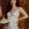 Bettie Page Lingerie Tempest Peach Lace Basque With Bows