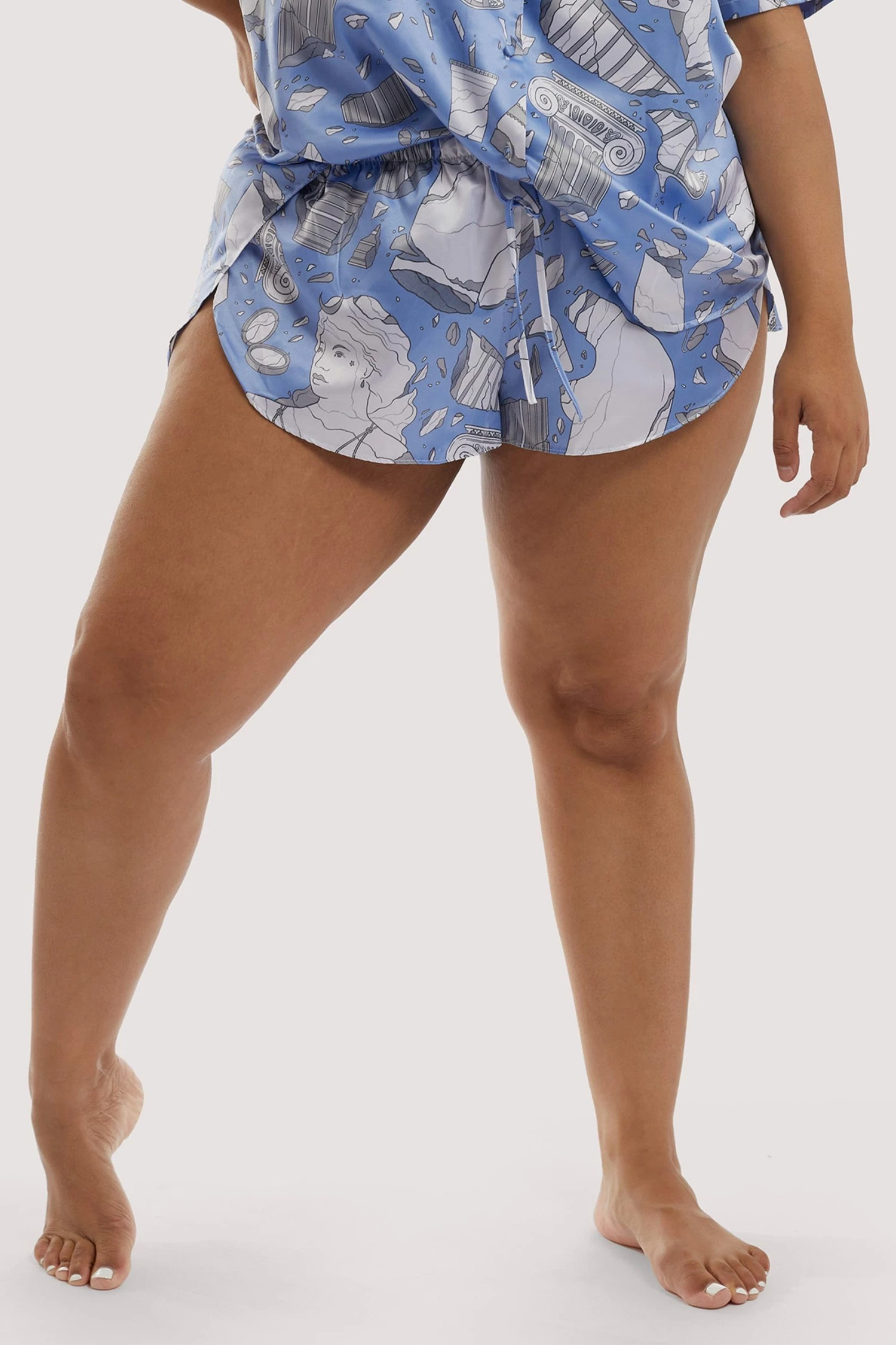 Budget ๐ Playful Promises Nightwear Logan Spector Recycled Blue Statues Satin Shorts ๐ 4 Playful Promises Nightwear Logan Spector Recycled Blue Statues Satin Shorts