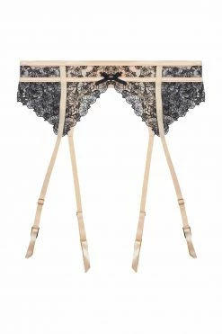 Playful Promises Suspenders Skull & Roses Embroidery Peach Suspender Belt