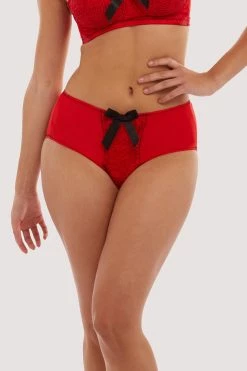 Bettie Page Lingerie Elsie Lace High Waisted Brief Red Knickers