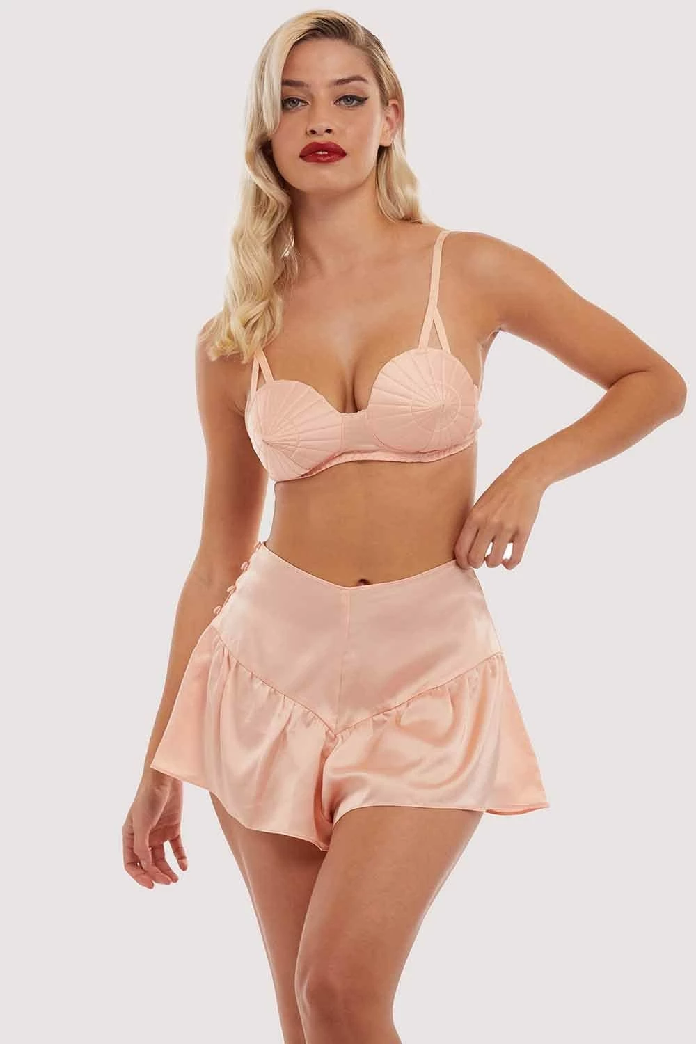 Outlet ✔️ Bettie Page Lingerie Retro Futuristic Bullet Bra Peach 🤩 2 Bettie Page Lingerie Retro Futuristic Bullet Bra Peach