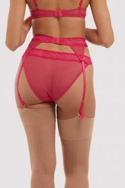 Squish Free Sexy Summer Brief Jordan Hot Pink Cherry Suspender Belt