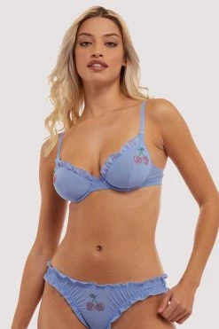 Squish Lili Blue Diamante Cherry Plunge Bra