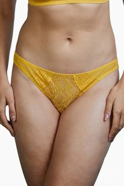 Deja Day Emma Mustard Yellow Brazilian Lace Brief Knickers
