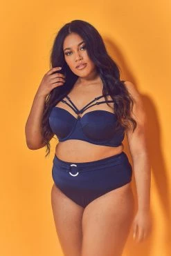 Wolf & Whistle Navy Belted Bikini Brief Curve Knickers