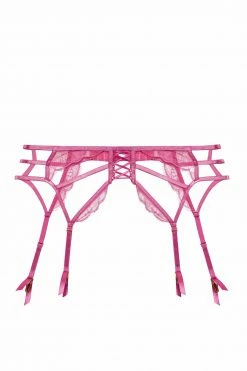 Wolf & Whistle Suspenders Azma Pink Lace Caged Suspender