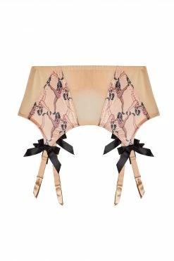 Bettie Page Lingerie Showgirl 4 Straps Stitch Pink Suspender Belt Suspenders