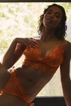 Wolf & Whistle Swimwear Orange Crochet Lace Tie Side Bikini Brief
