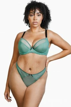 Coupon 🤩 Deja Day Grace Green Moss And Black Supportive Plunge Net Bra 😍 14 Deja Day Grace Green Moss And Black Supportive Plunge Net Bra