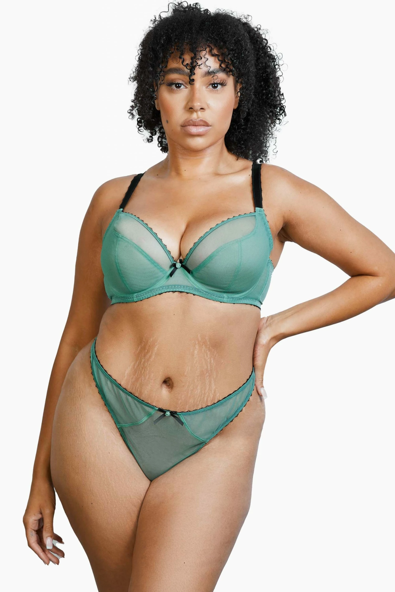Coupon 🤩 Deja Day Grace Green Moss And Black Supportive Plunge Net Bra 😍 7 Deja Day Grace Green Moss And Black Supportive Plunge Net Bra