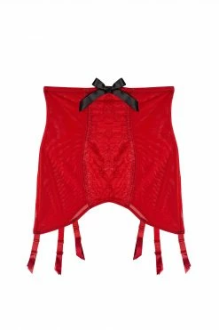 Bettie Page Lingerie Suspenders Elsie Lace Girdle Red