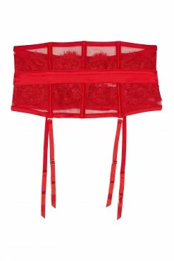 Playful Promises Anneliese Red Satin Net And Lace Waspie Basques & Corsets