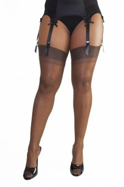 Bettie Page Lingerie Fully Fashioned Nylon Point Heel Stockings - Chocolate Hosiery