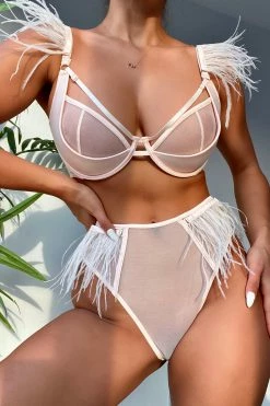 Felicity Hayward X PP Phoenix Blush Mesh And Satin Feather Bra