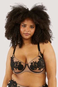 Playful Promises Curve Exclusive New In Alaina Illusion Mesh And Black Applique Bra