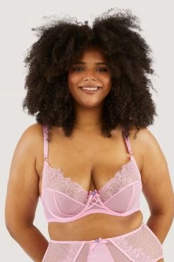 Playful Promises New In Ziggy Pink Lace And Spotted Mesh Bra