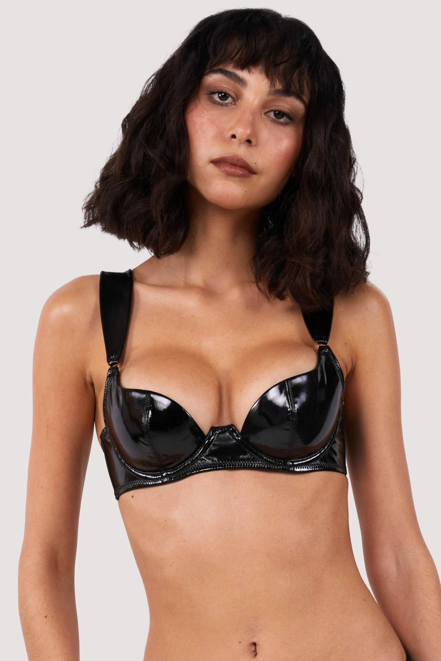 Deals 🤩 Hustler New In Maxine Black PVC Plunge Bra 👏 1 Hustler New In Maxine Black PVC Plunge Bra