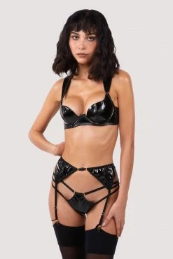 Hustler Maxine Black PVC Strap And Ring Detail Suspender