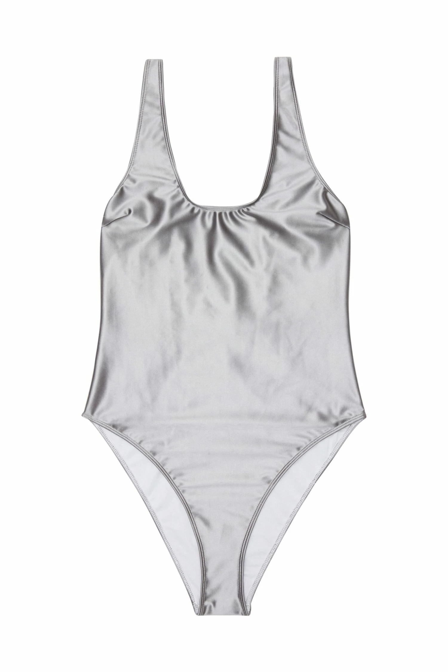 Best Pirce ✨ Wolf & Whistle Swimwear Metallic Scoop 🩱 Swimsuit Silver 😀 3 Wolf & Whistle Swimwear Metallic Scoop Swimsuit Silver