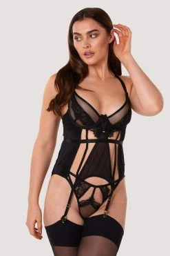 Wolf & Whistle Fleur Black Caged Lace Basque
