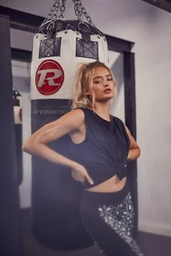 Wolf & Whistle Activewear Cotton Knot Front Vest Black